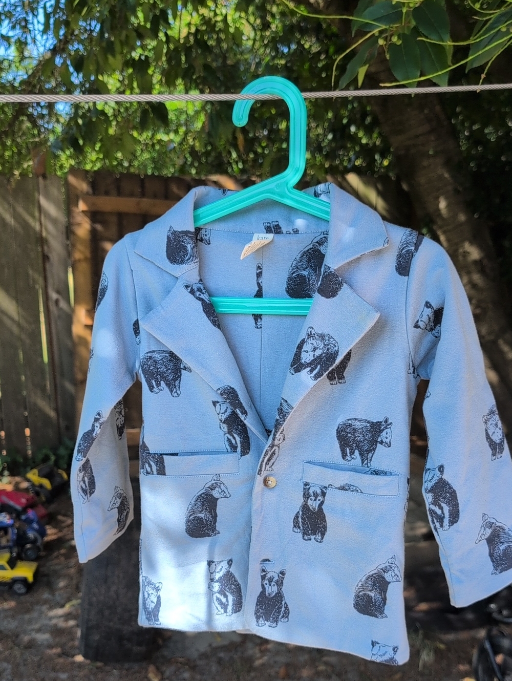 Kate Quinn Light Blue Blazer with Navy Bear Print